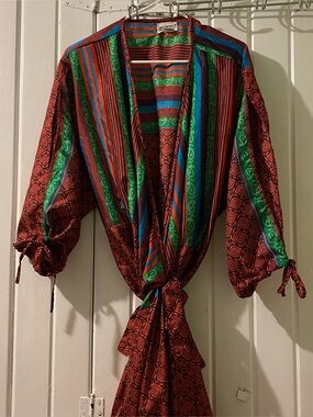 Darn Good Yarn silk blend maxi wrap dress one size plus size EUC
